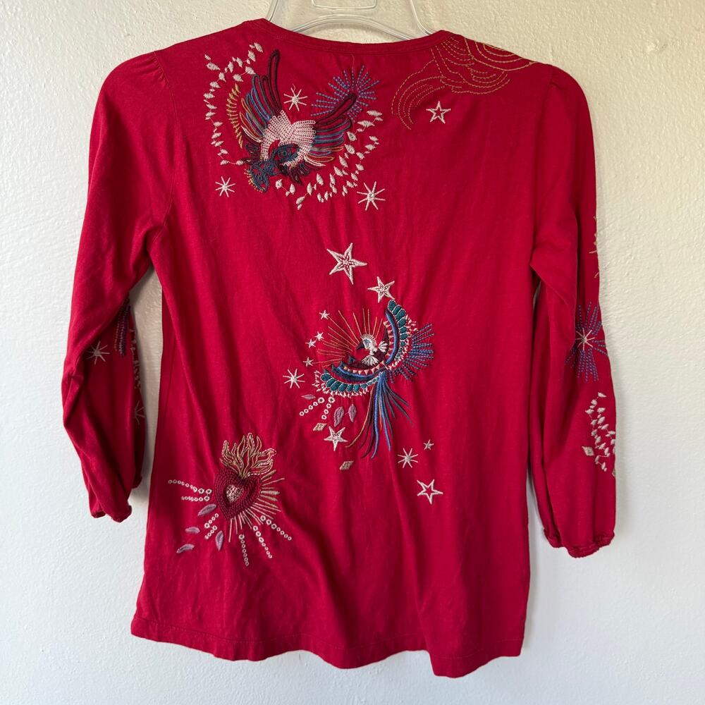 Johnny Was Victoria Red Embroidered pullover shirt size XS - Picture 4 of 11